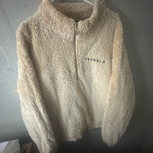 YOUNGLA Cream Fuzzy Half-Zip Pullover